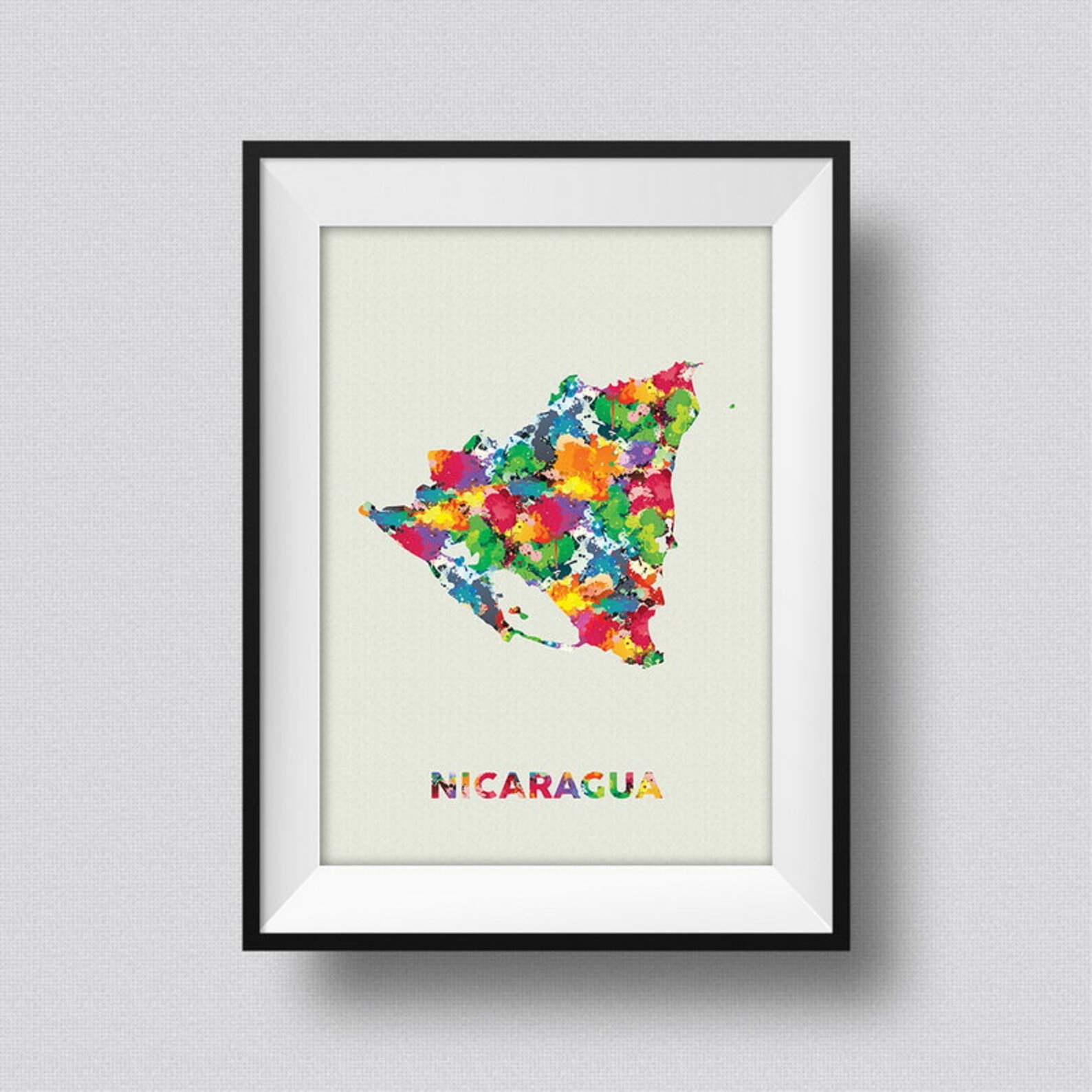 Nicaragua Watercolor Map Wall Art Print – 16 × 20 inches